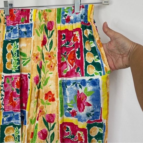 Vintage Hilo Hattie 2-Pc Top Blouse Short Womens Medium Vibrant Floral Hawaiian - Picture 4 of 16